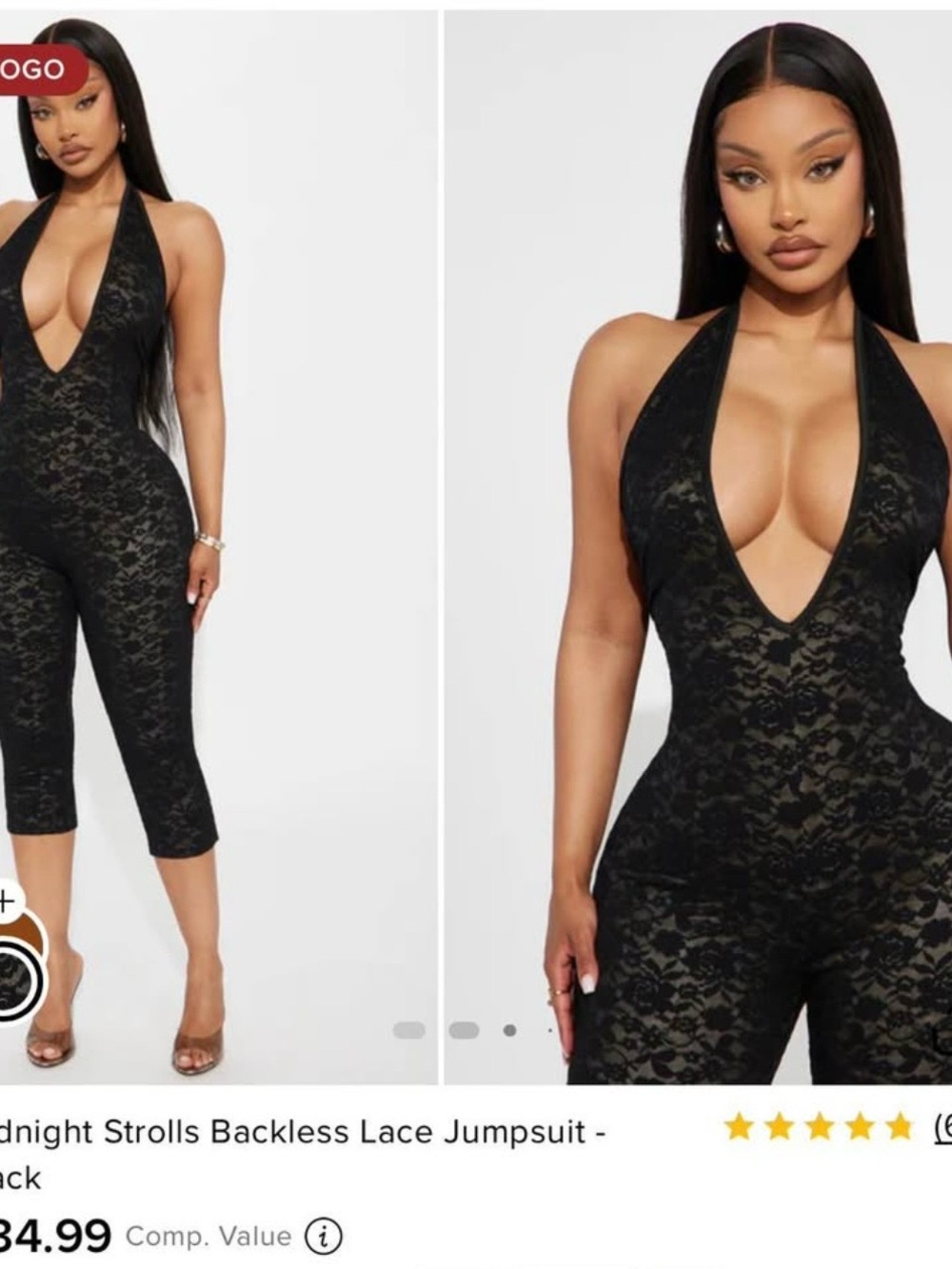 Fashion Nova Midnight Lace Halter Jumpsuit - Black